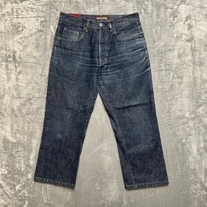 Firetrap Cropped Straight Jeans Men's Size 32‎ Blue Dark Button Fly *Hemmed*
